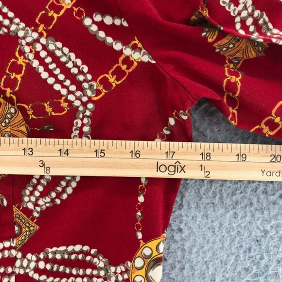 Talbots Shirt Womens 6 Petite Red Button Up Collar Jewelry Chains Haberdashery - Picture 7 of 9